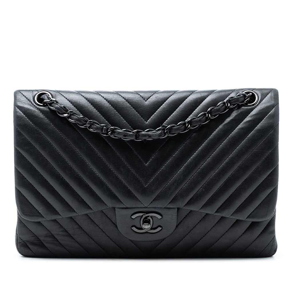Jumbo Classic Chevron Lambskin So Black Double Flap