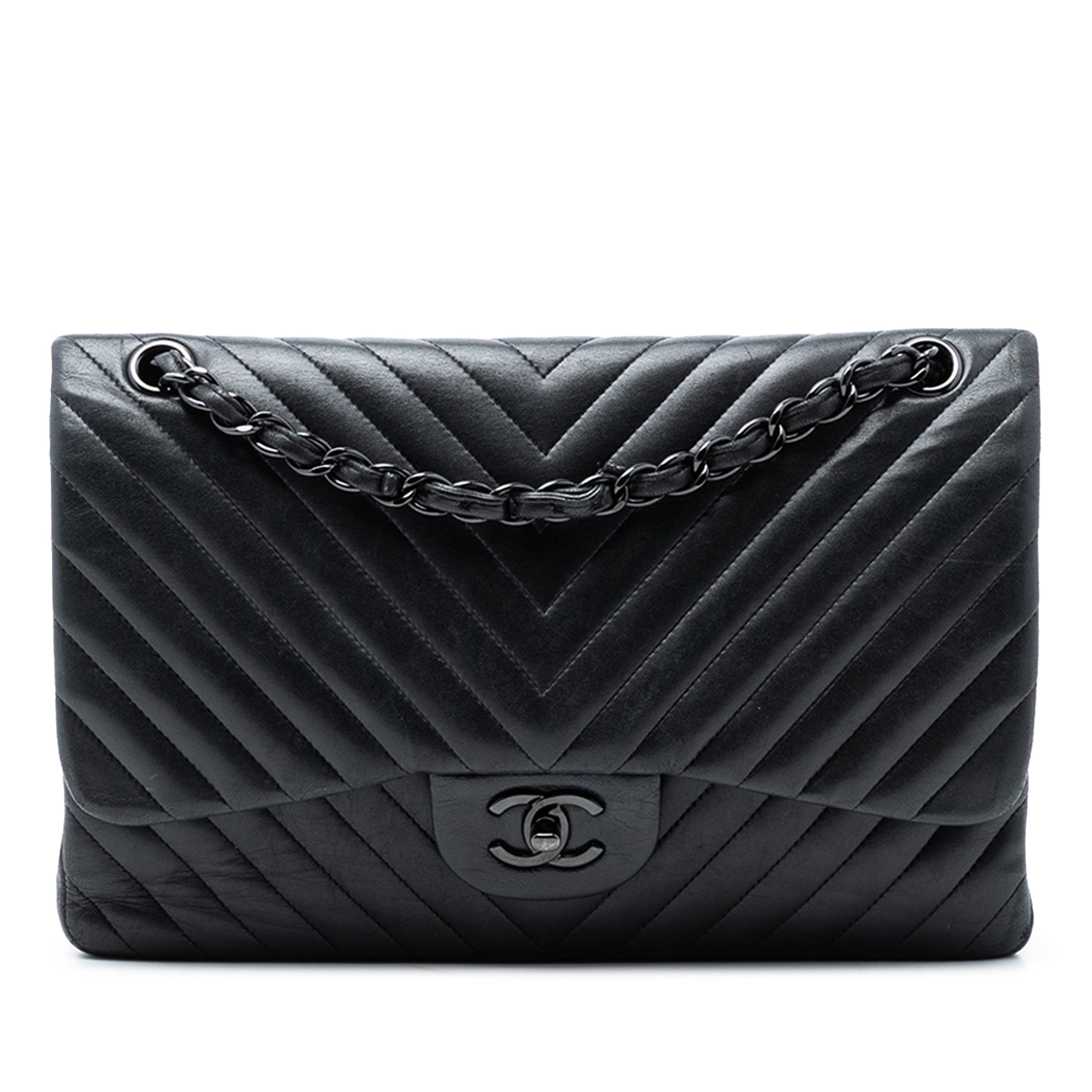 Jumbo Classic Chevron Lambskin So Black Double Flap