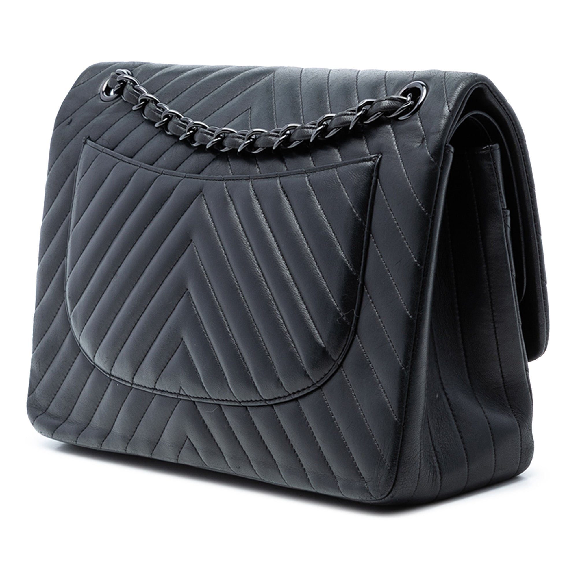 Jumbo Classic Chevron Lambskin So Black Double Flap