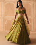 Parrot Green Off Shoulder Lehenga By KYNAH, Luxury Indian Fashion & Bridal Wear