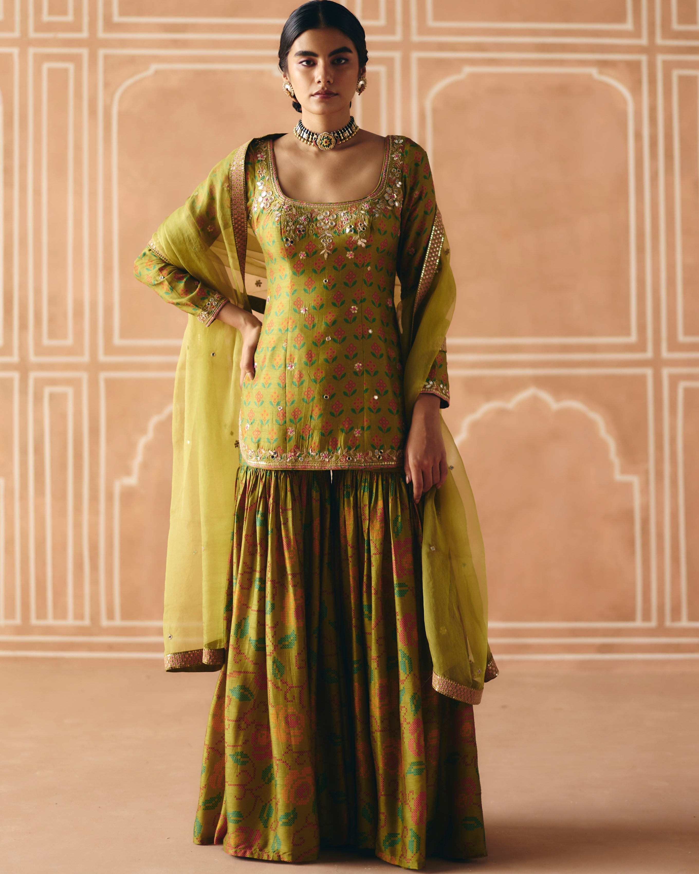 Parrot Green Sharara Set By KYNAH, Luxury Indian Fashion & Bridal Wear