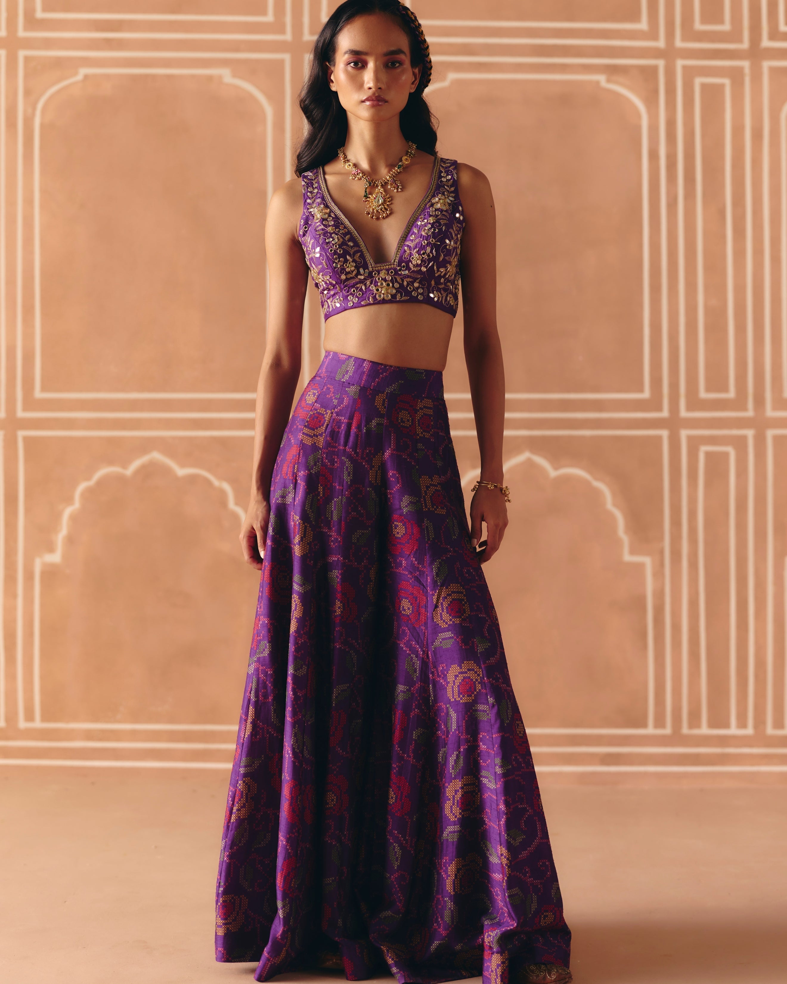 Imperial Violet Crop Top & Pants By KYNAH, Luxury Indian Fashion & Bridal Wear