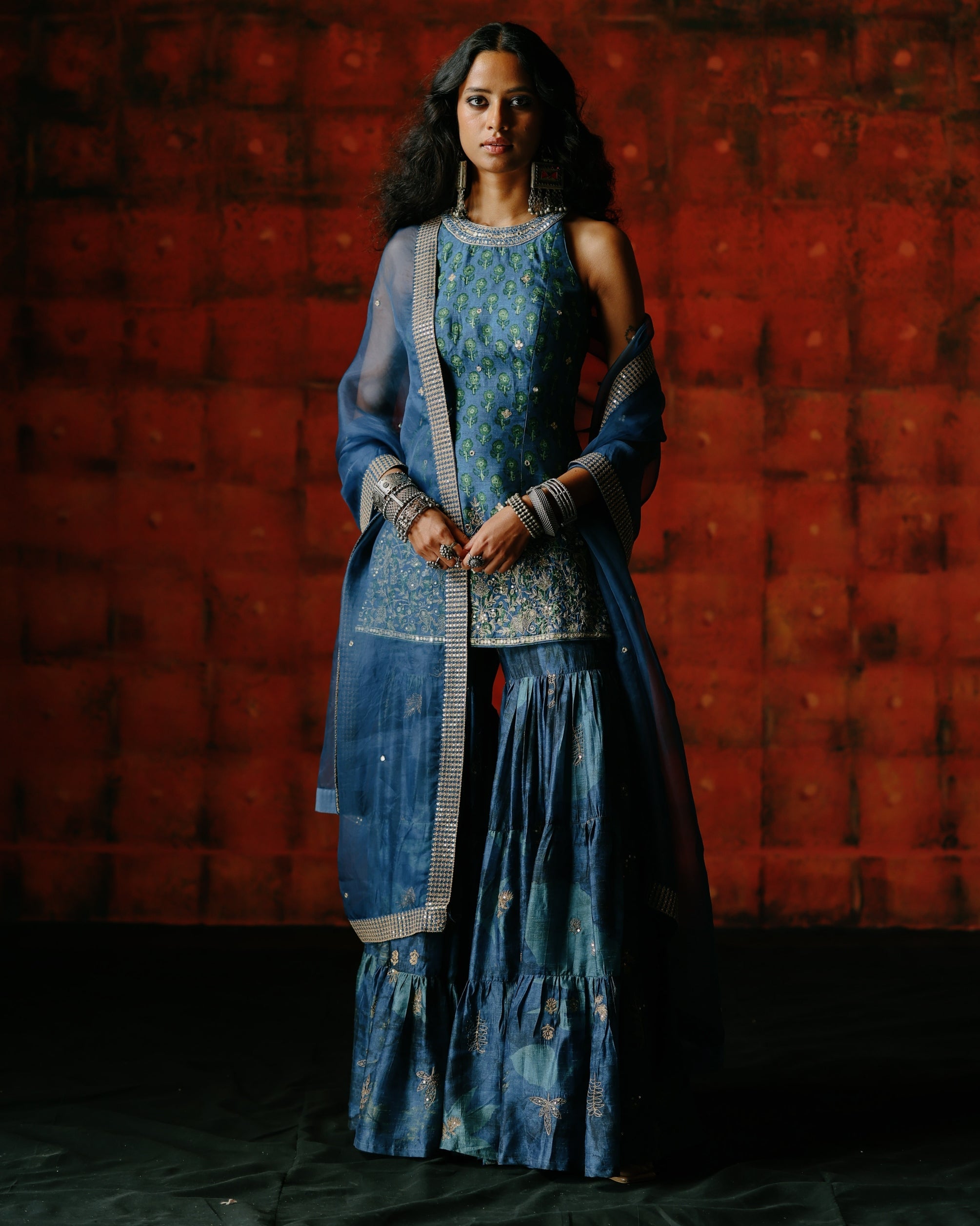 Rima Indigo Sharara Set By KYNAH, Luxury Indian Fashion & Bridal Wear