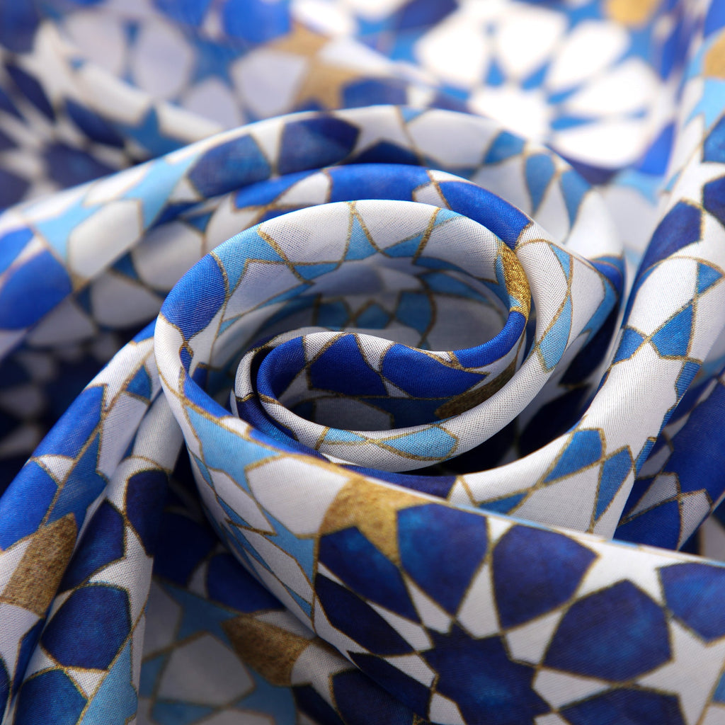 Blue Silk Scarf with Islamic Pattern DalAhorra