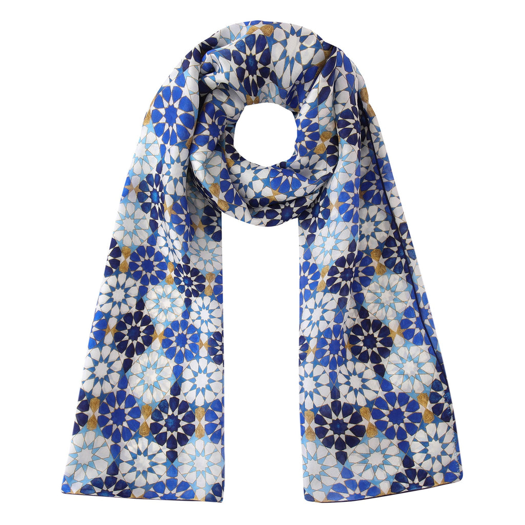 Blue Silk Scarf with Islamic Pattern DalAhorra