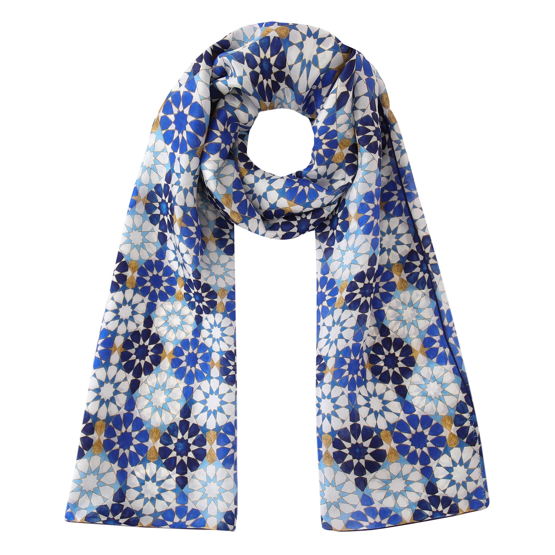 Blue Silk Scarf with Islamic Pattern DalAhorra