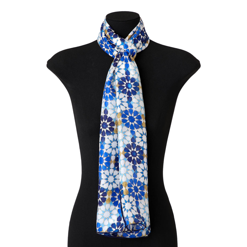 Blue Silk Scarf with Islamic Pattern DalAhorra
