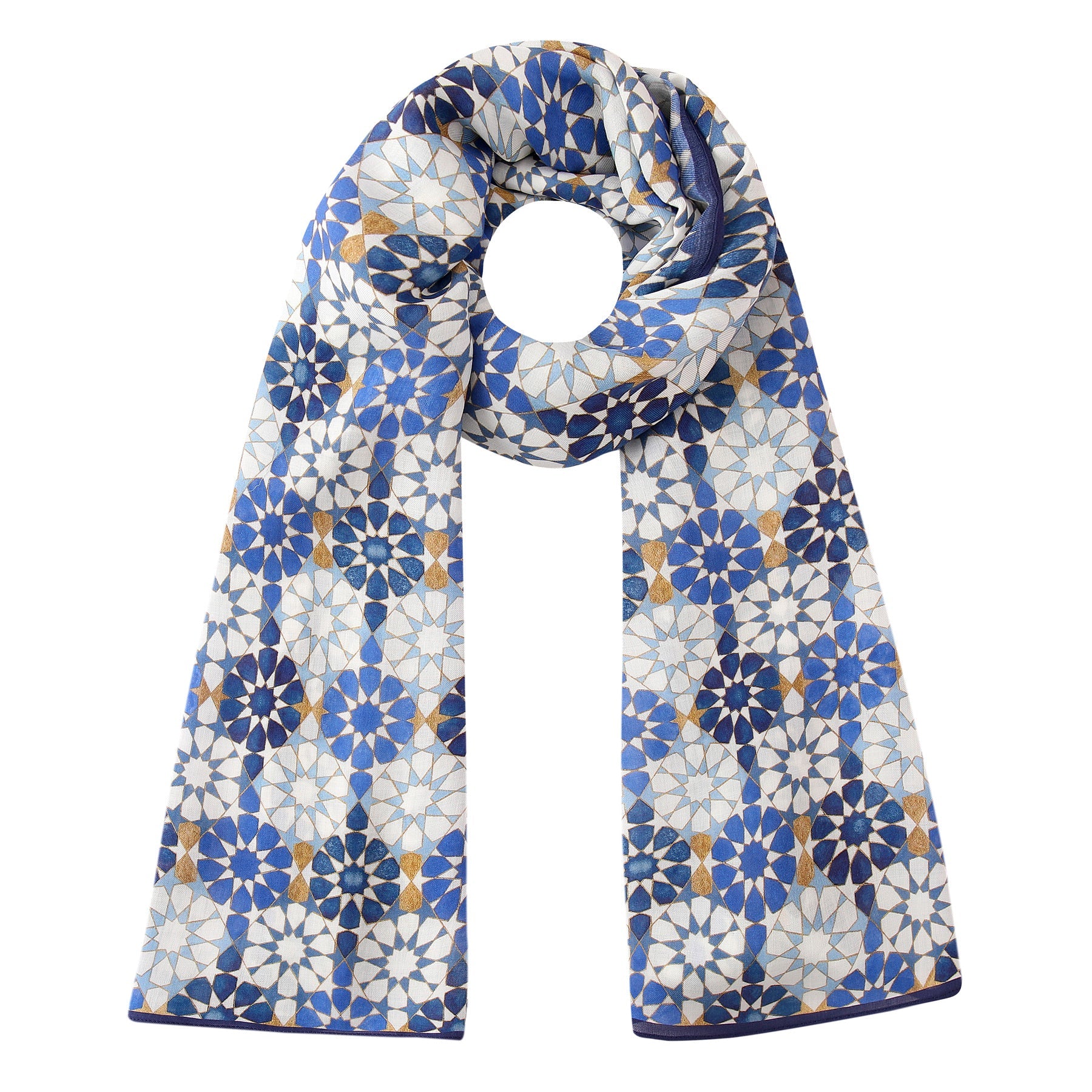 Blue and Gold Printed Scarf - 100% Modal