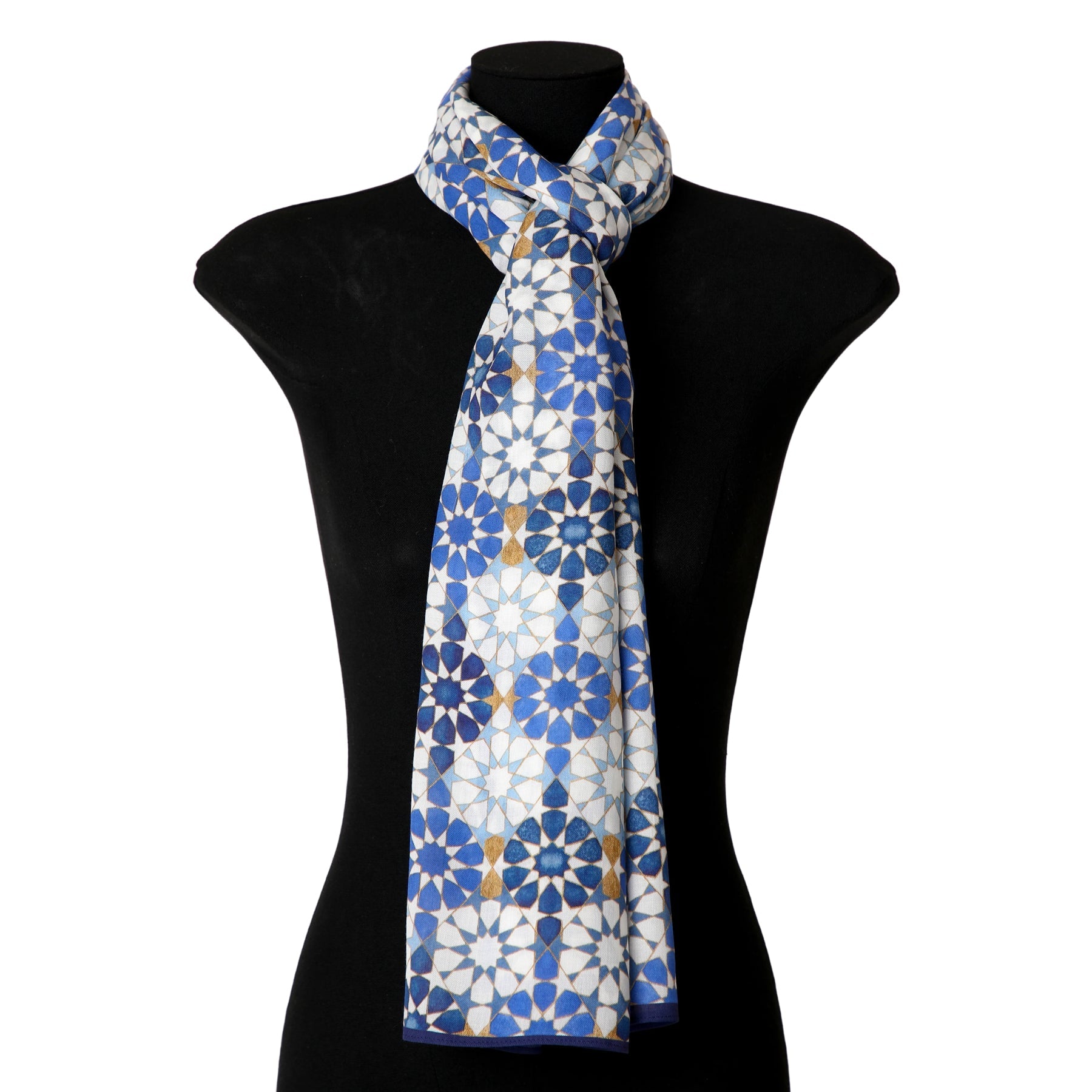 Blue and Gold Printed Scarf - 100% Modal