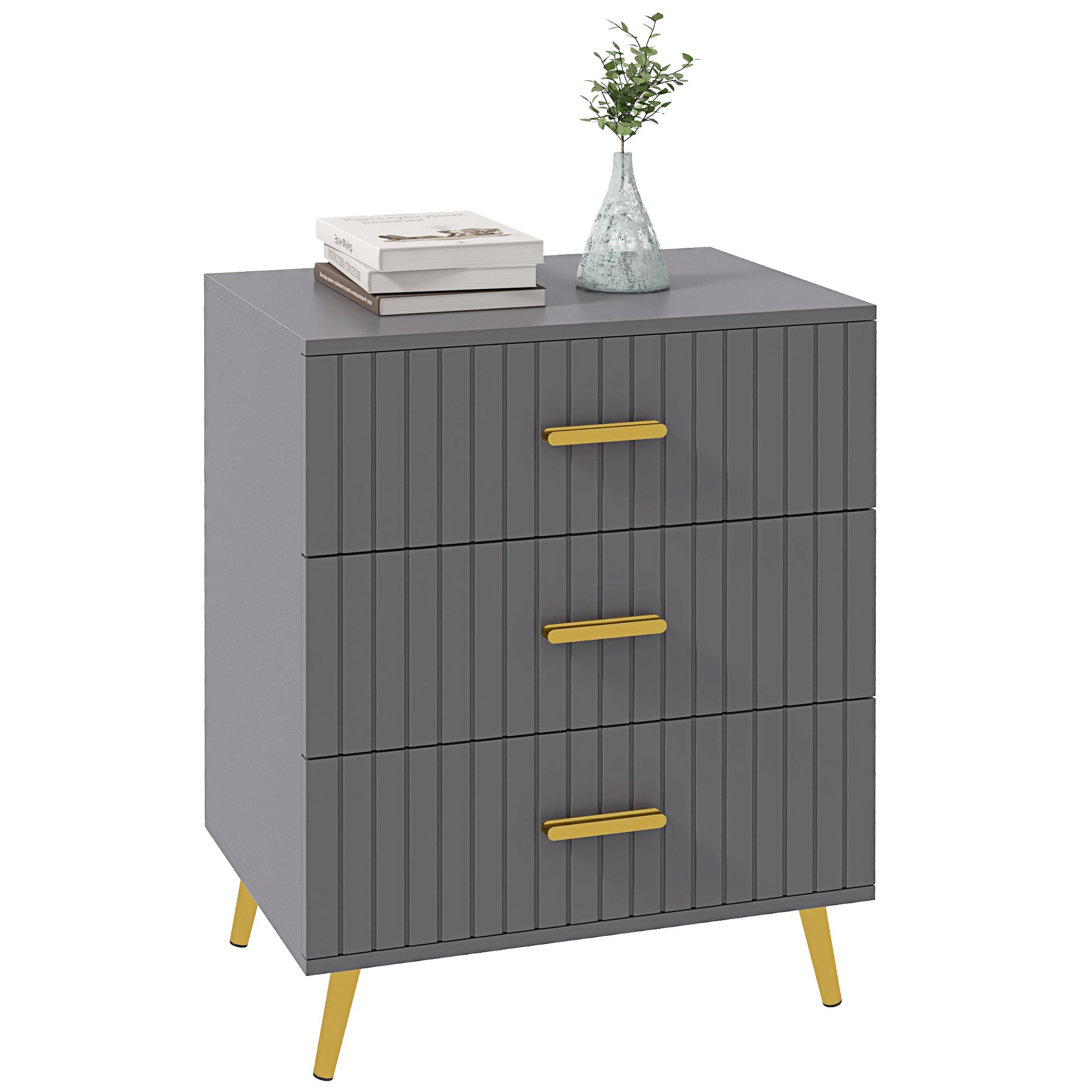 Bedroom Chest of Drawers, Modern 3-Tier Storage Drawer Unit for Living Room, Dark Grey