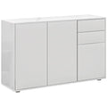 High Gloss Buffet Sideboard with 2 Drawers, 3 Doors and Adjustable Shelf, Kitchen Storage Cabinet with Push Open Design, White