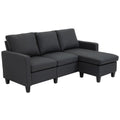 3-Seater L-Shape Sectional Sofa with Ottoman for Living Room, Dark Grey