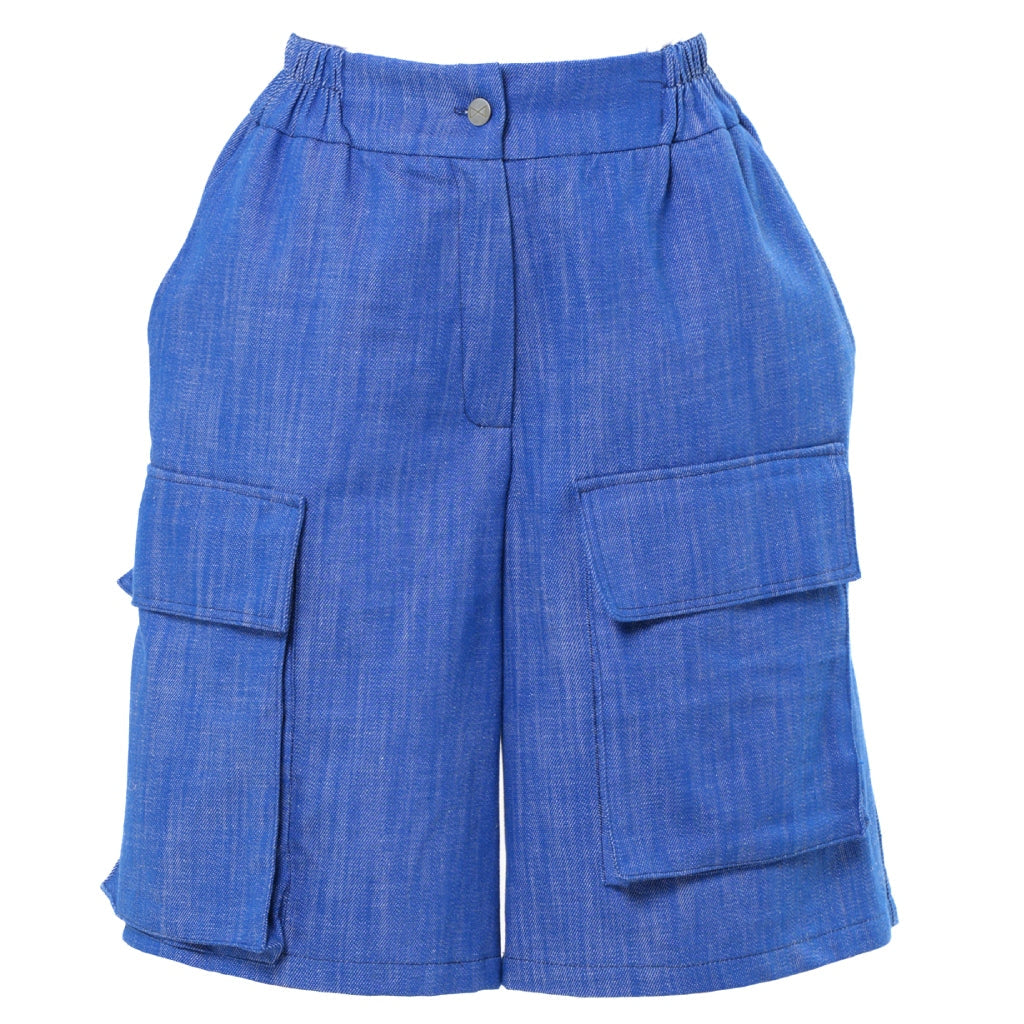 Blue Denim Cargo Shorts with Oversized Pockets