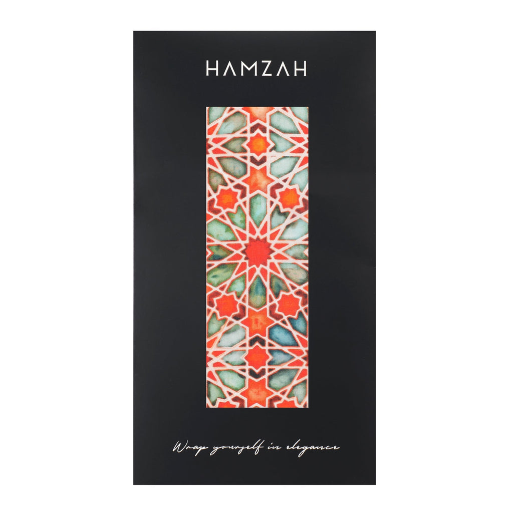 Orange Silk Scarf with Geometric Print Zellige