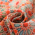 Orange Silk Scarf with Geometric Print Zellige