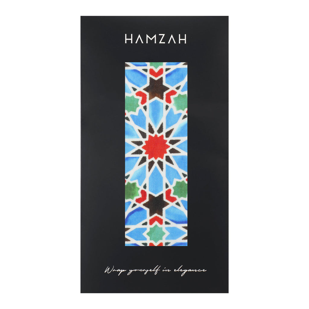 Blue and Red Silk Scarf Zellige