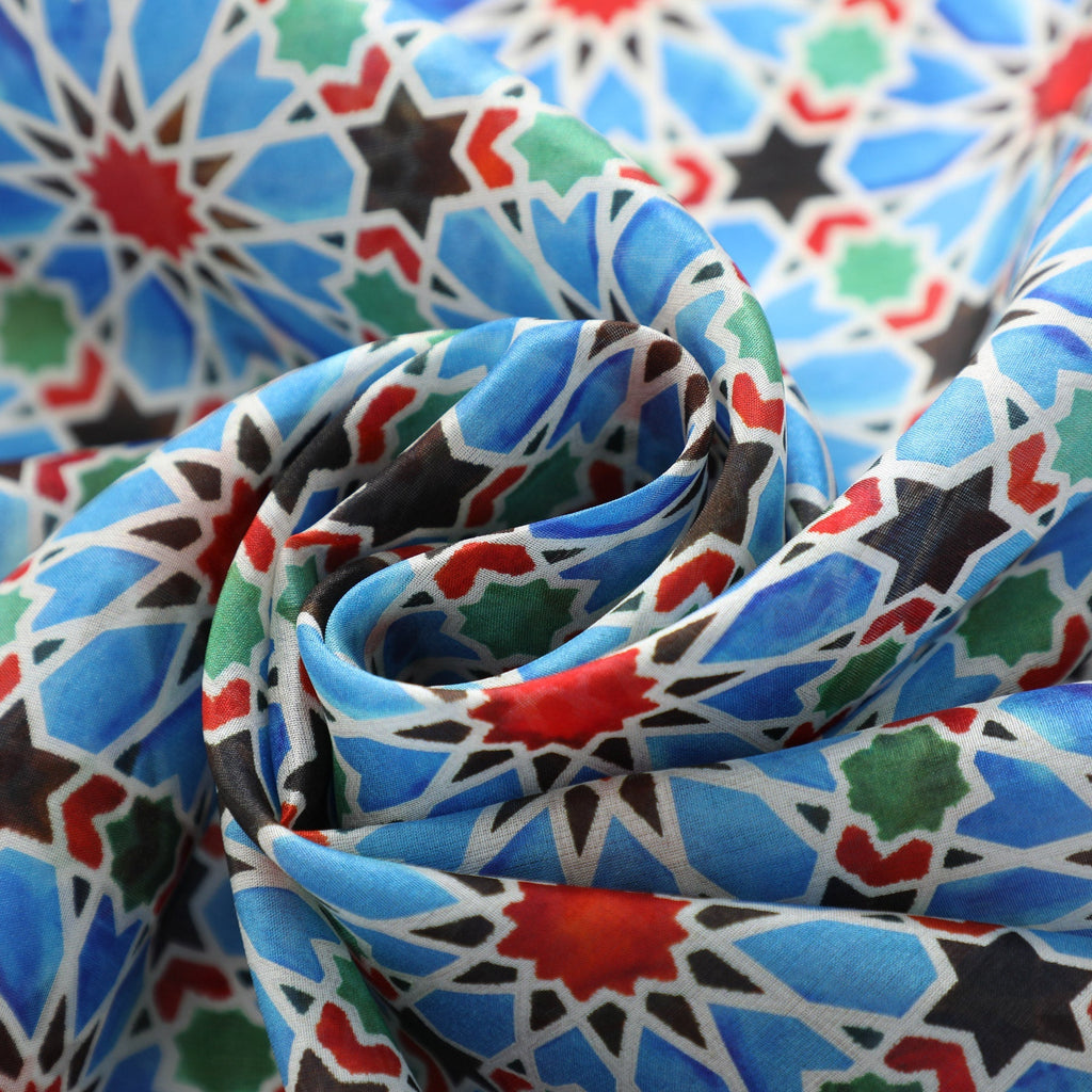 Blue and Red Silk Scarf Zellige
