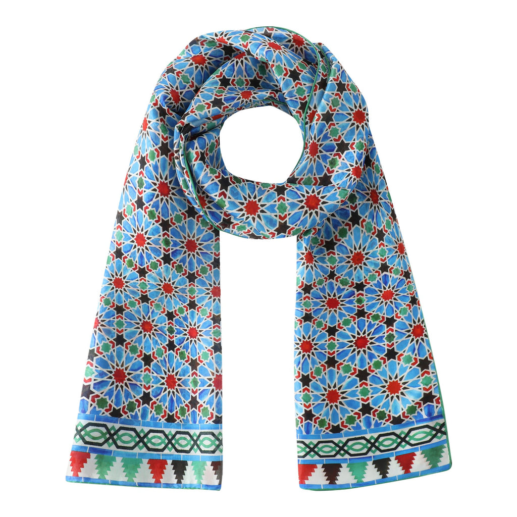 Blue and Red Silk Scarf Zellige