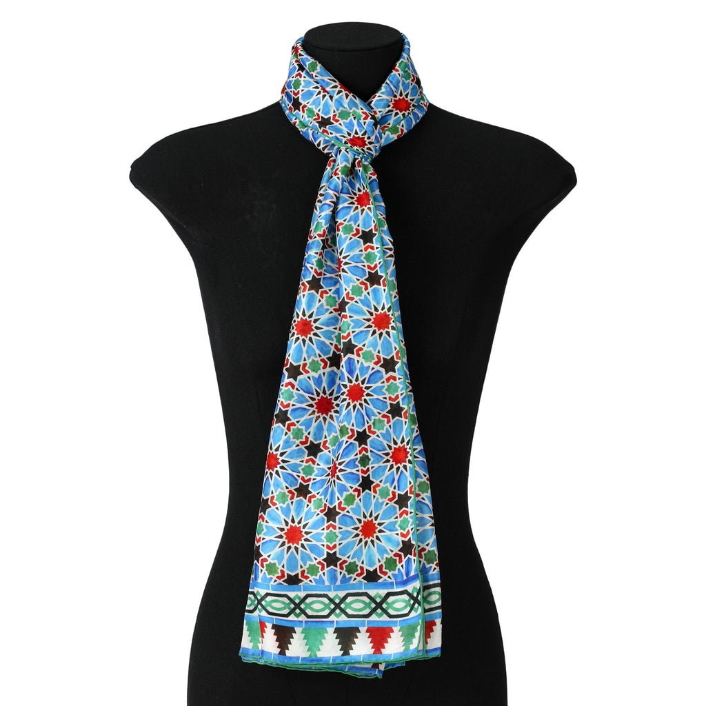 Blue and Red Silk Scarf Zellige