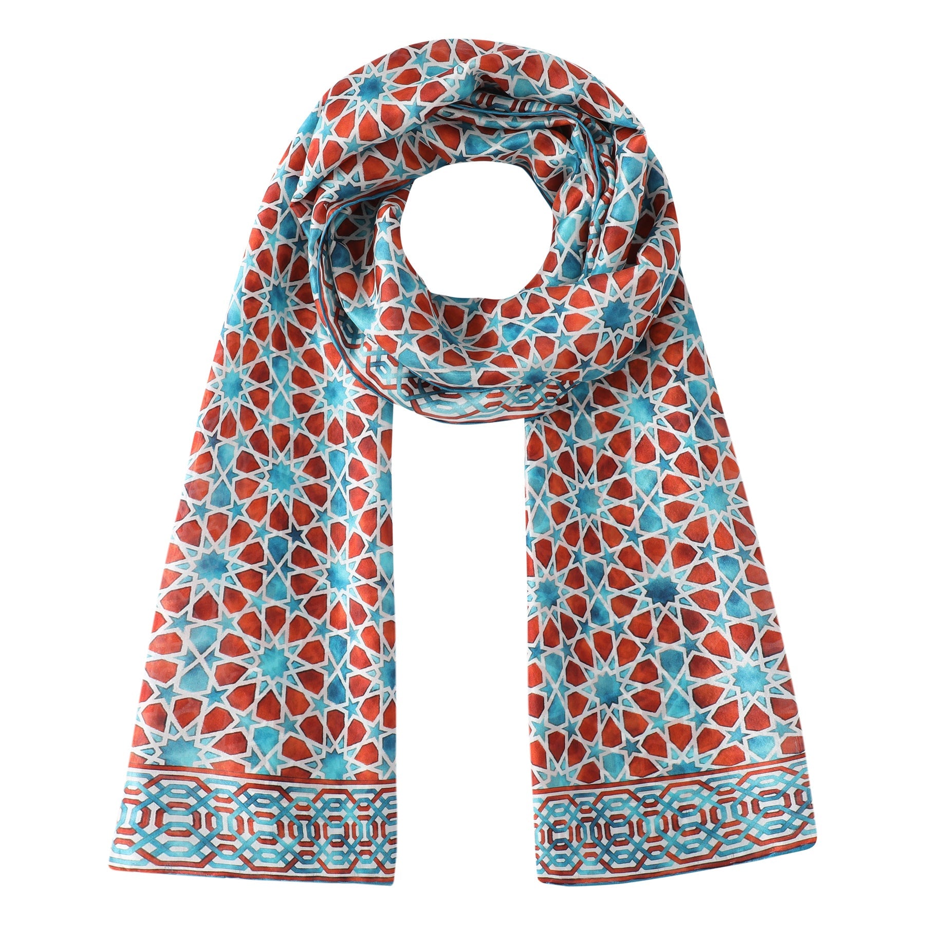 Brown and Blue Silk Scarf Fatima