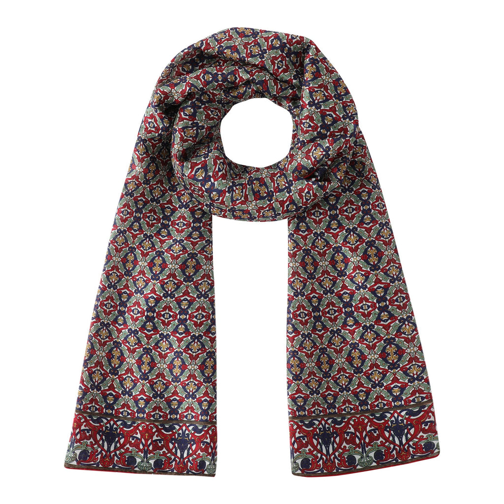 Burgundy Silk Scarf with Geometrical Print Sultana