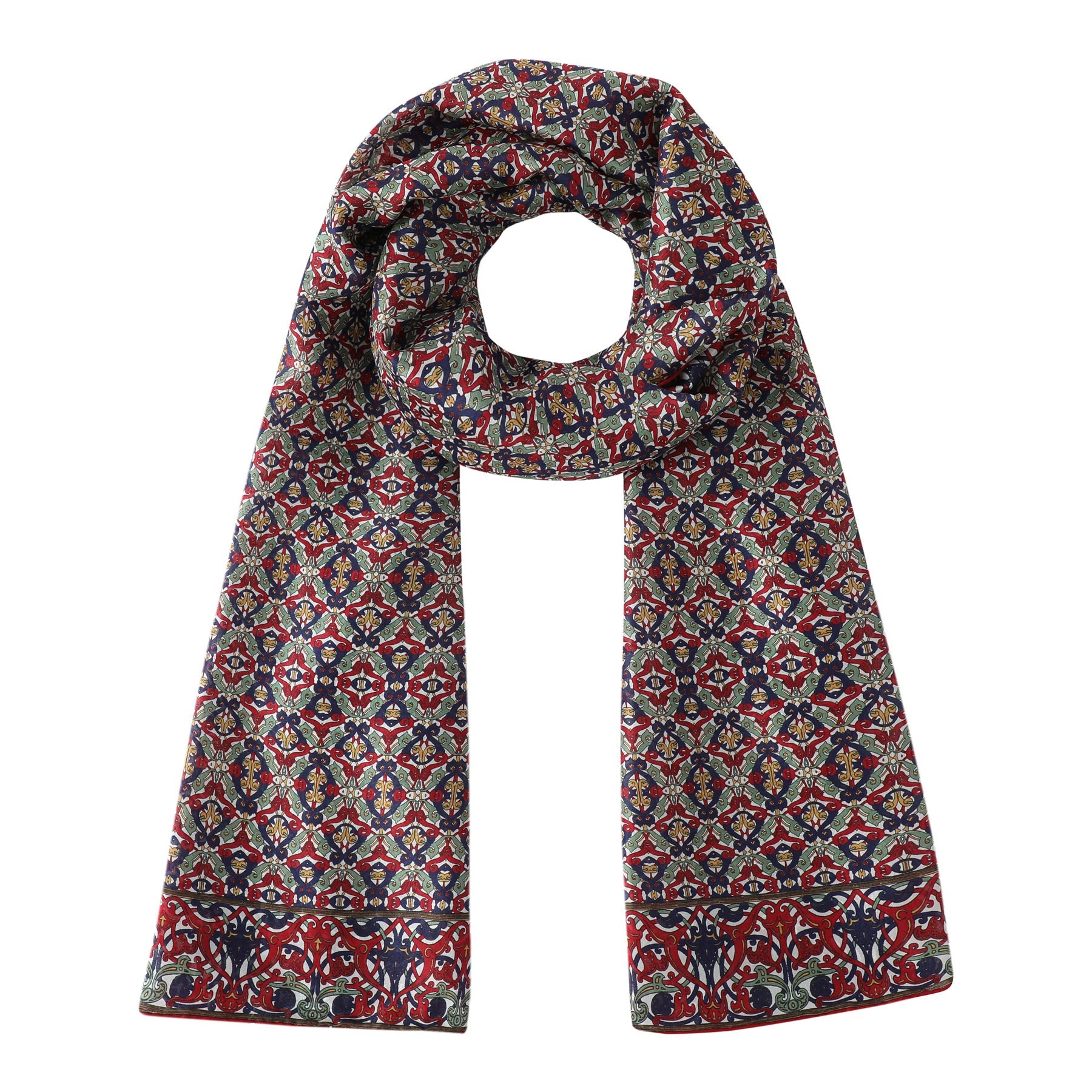 Burgundy Silk Scarf with Geometrical Print Sultana