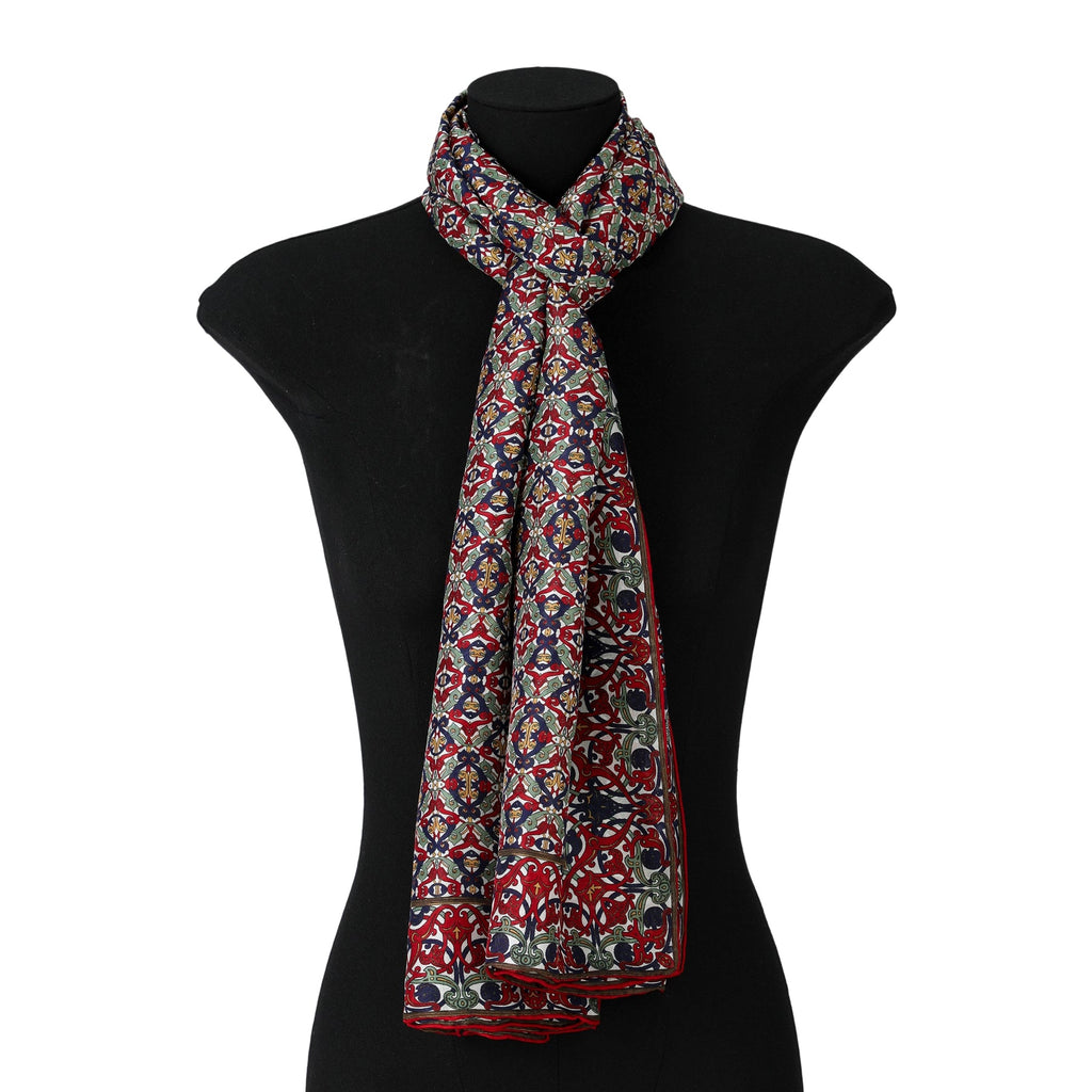 Burgundy Silk Scarf with Geometrical Print Sultana