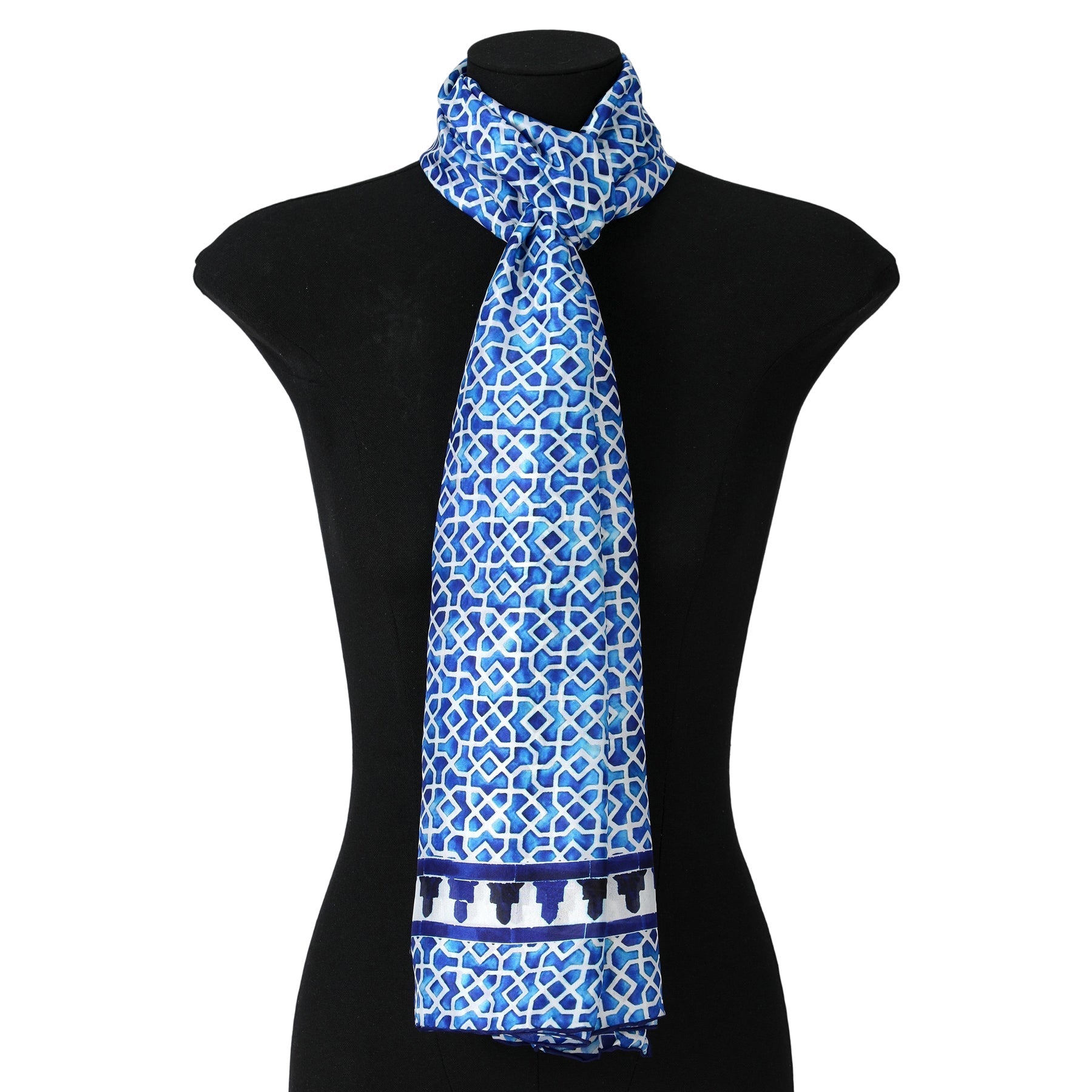 Oblong Blue Silk Scarf Alcazaba