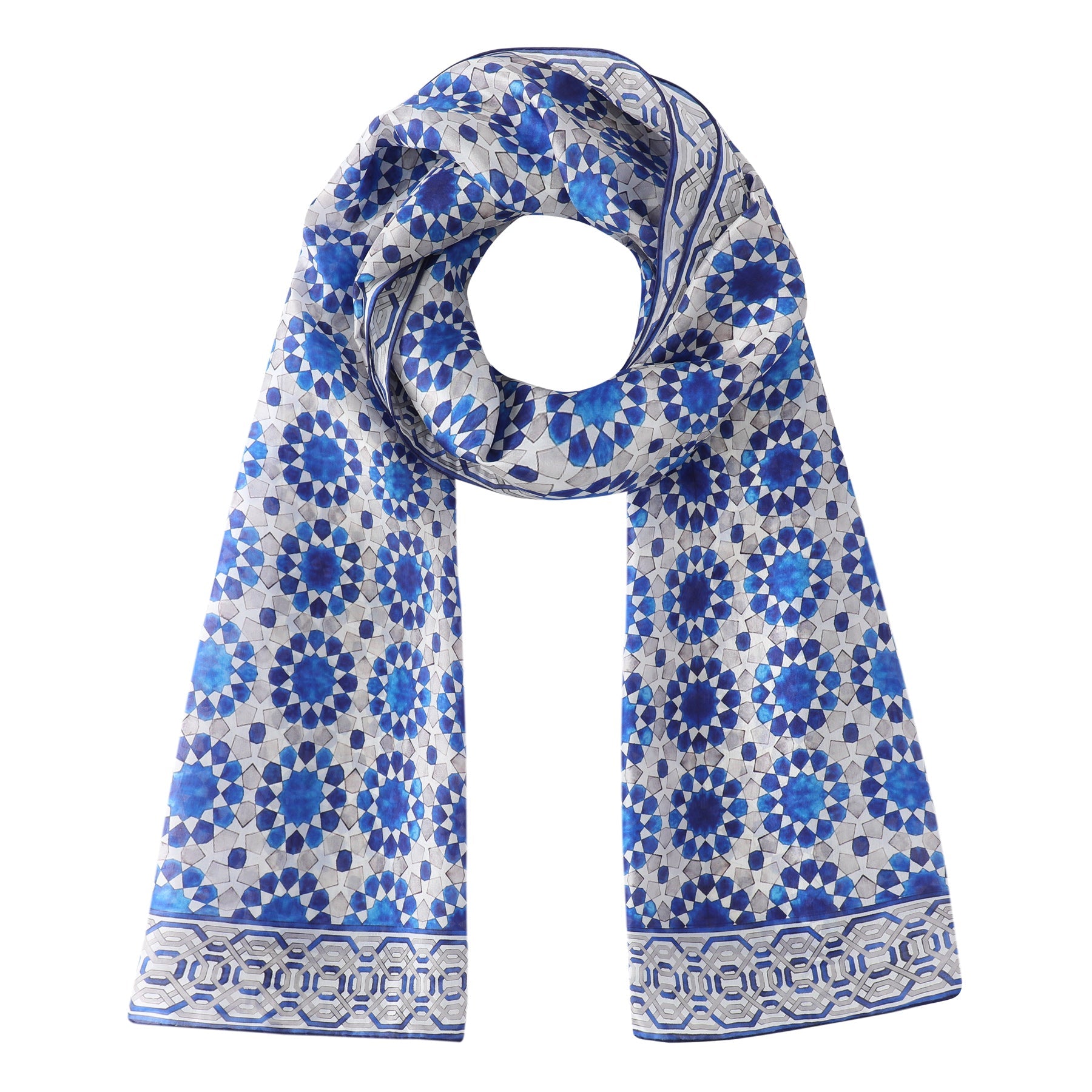 Blue and Grey Silk Scarf Najma