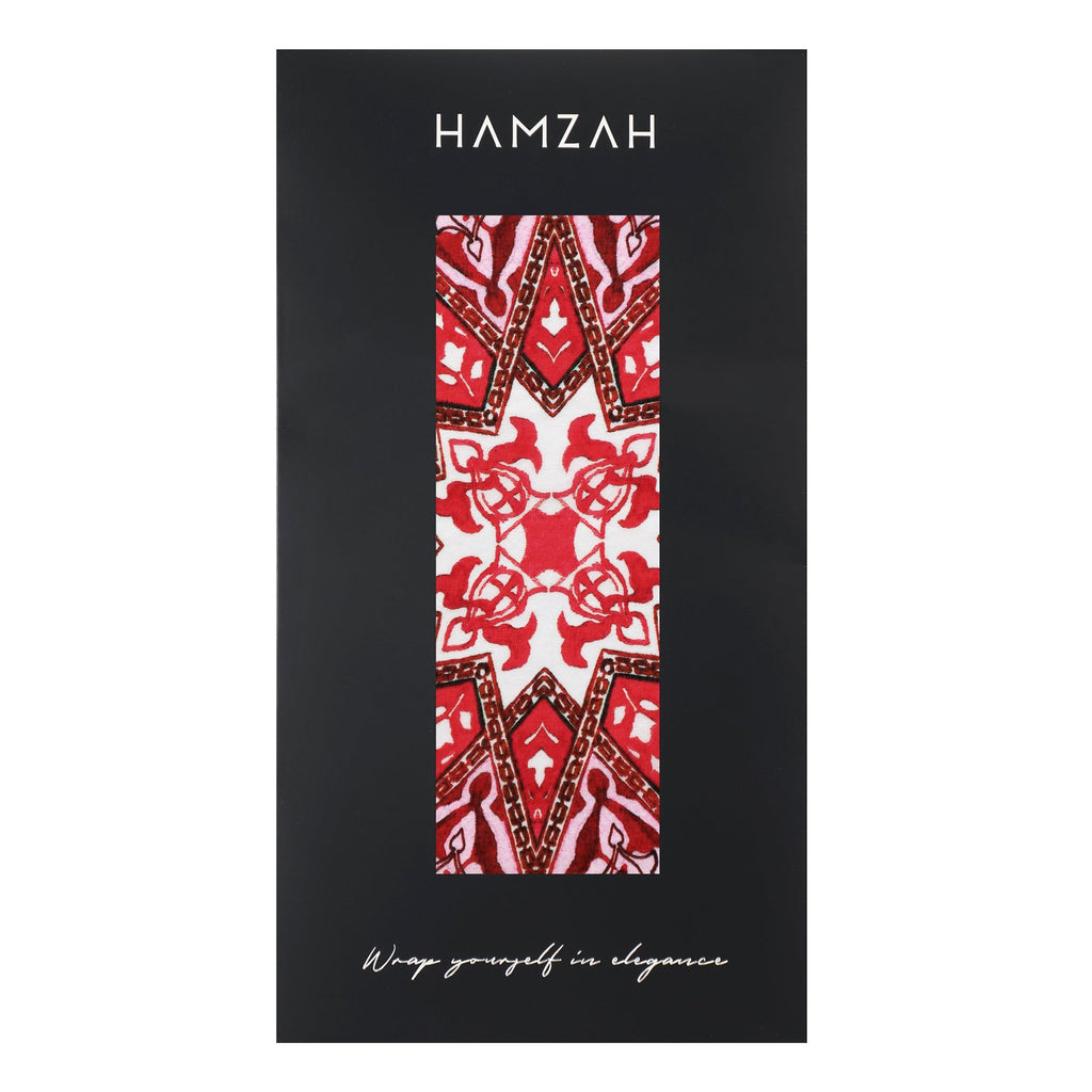 Red Silk Scarf with Geometric Turkish Print