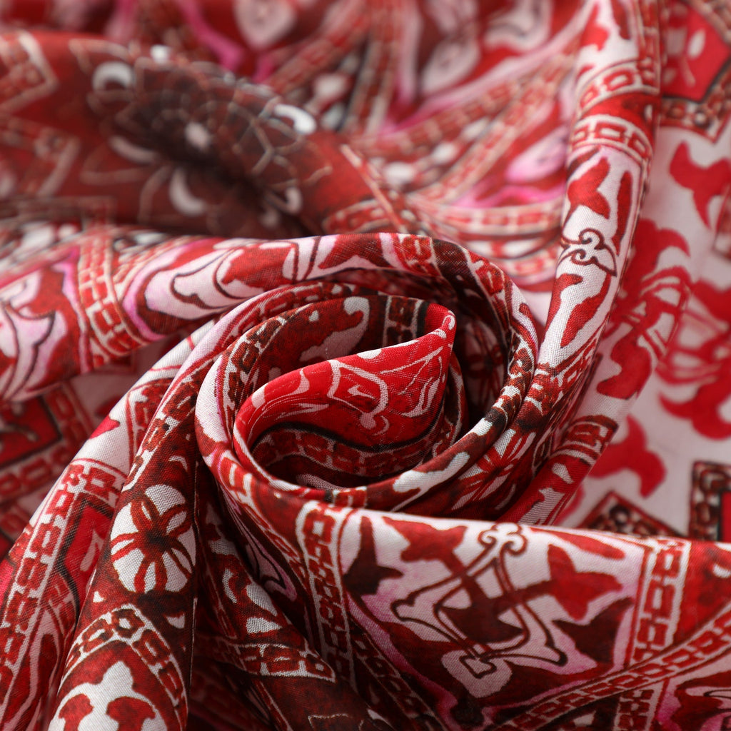 Red Silk Scarf with Geometric Turkish Print