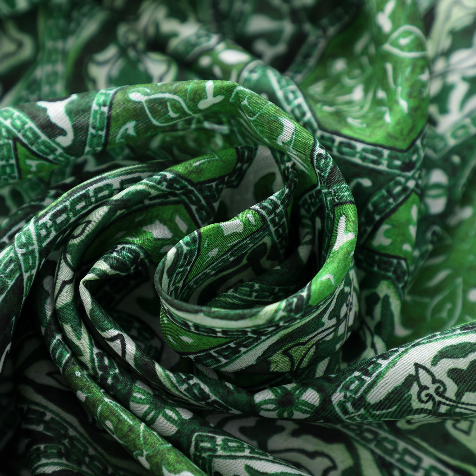 Green Silk Neck Scarf Turkish Print