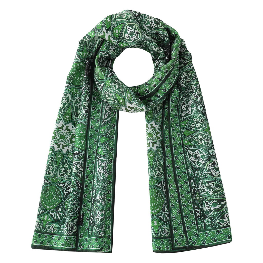 Green Silk Neck Scarf Turkish Print
