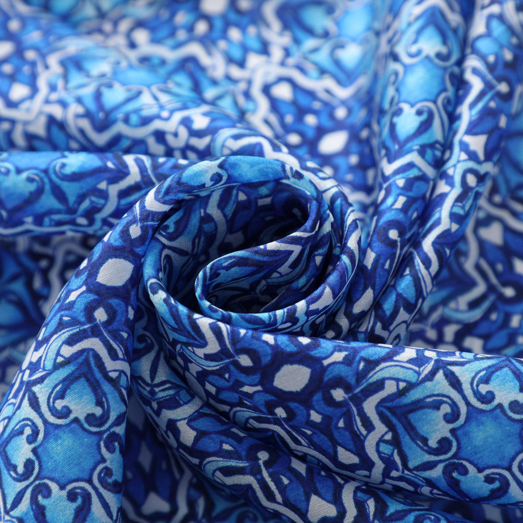 Blue Silk Scarf with Geometric Print Farah