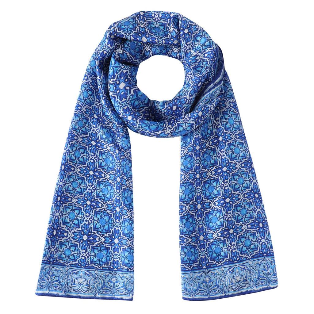 Blue Silk Scarf with Geometric Print Farah