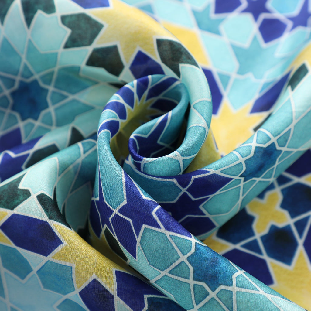 Blue and Gold Silk Scarf Secret Flower