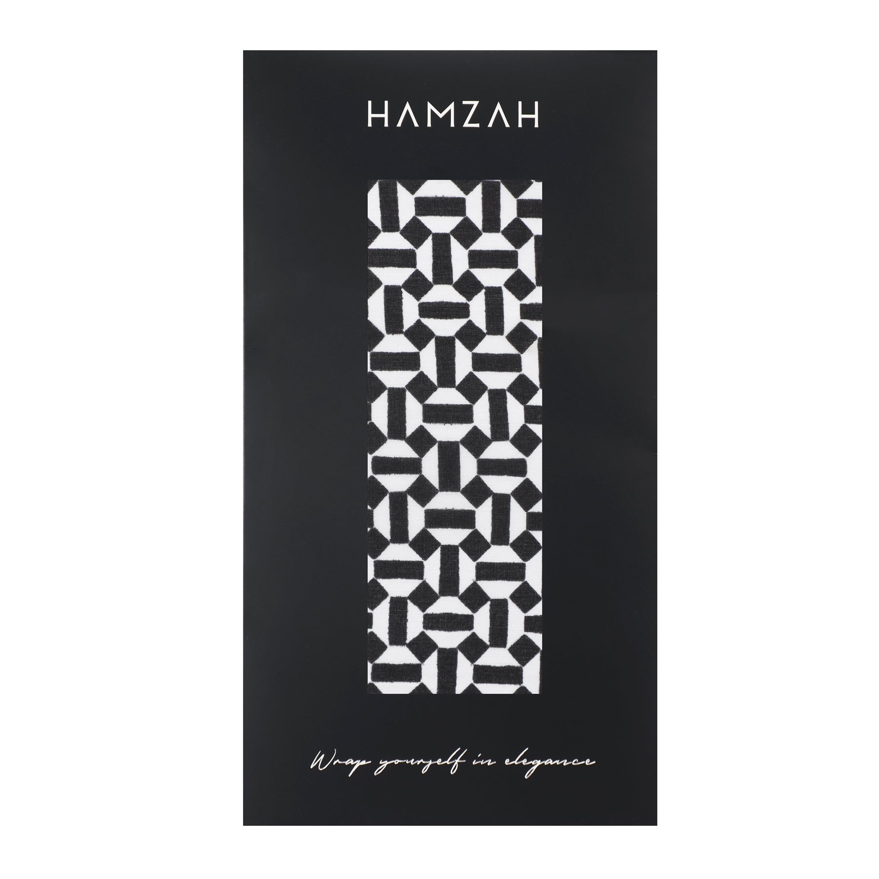 Black and White Silk Scarf with Geometric Print Aswad