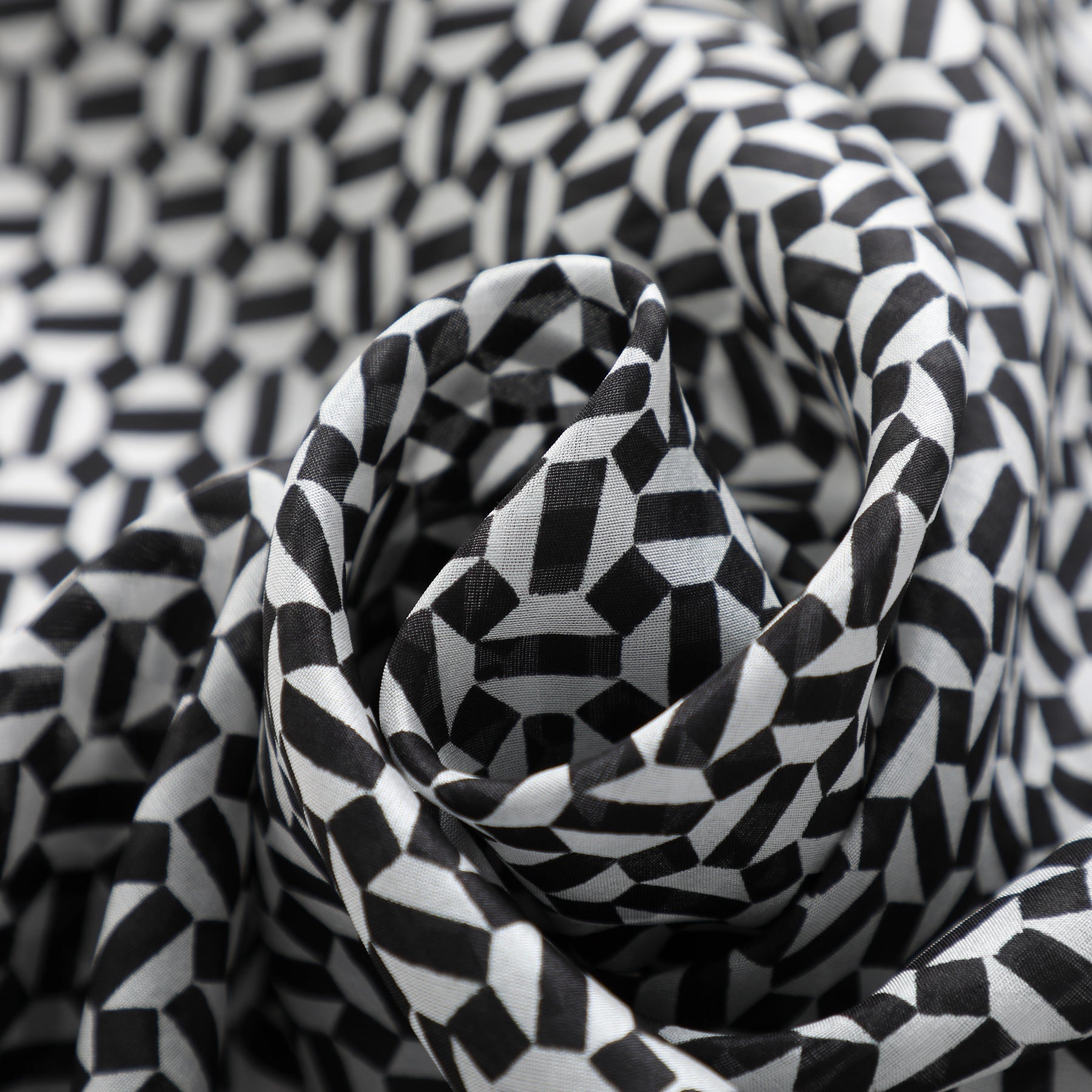 Black and White Silk Scarf with Geometric Print Aswad