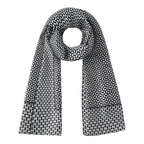 Black and White Silk Scarf with Geometric Print Aswad