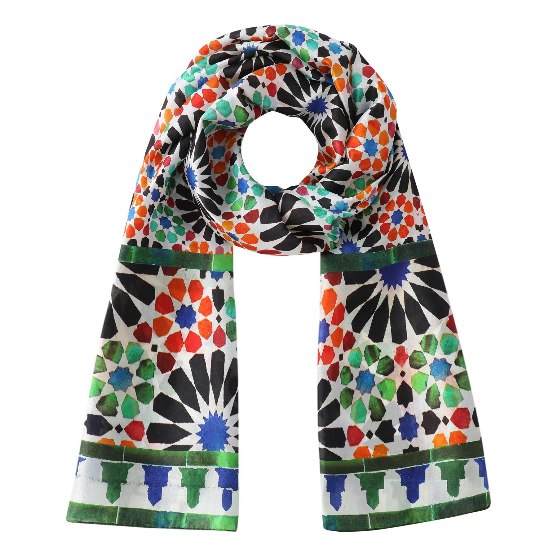 Green and Orange Silk Scarf Garnata