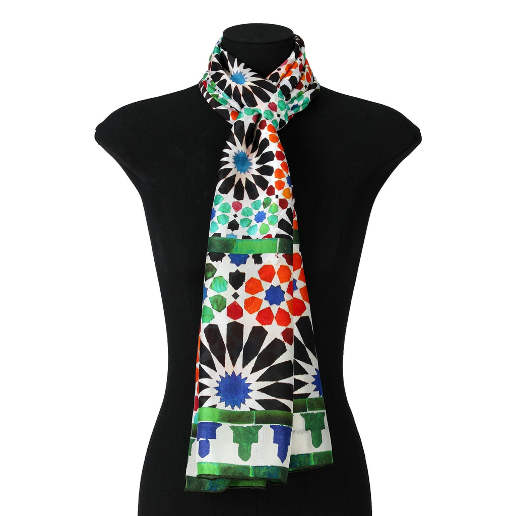 Green and Orange Silk Scarf Garnata