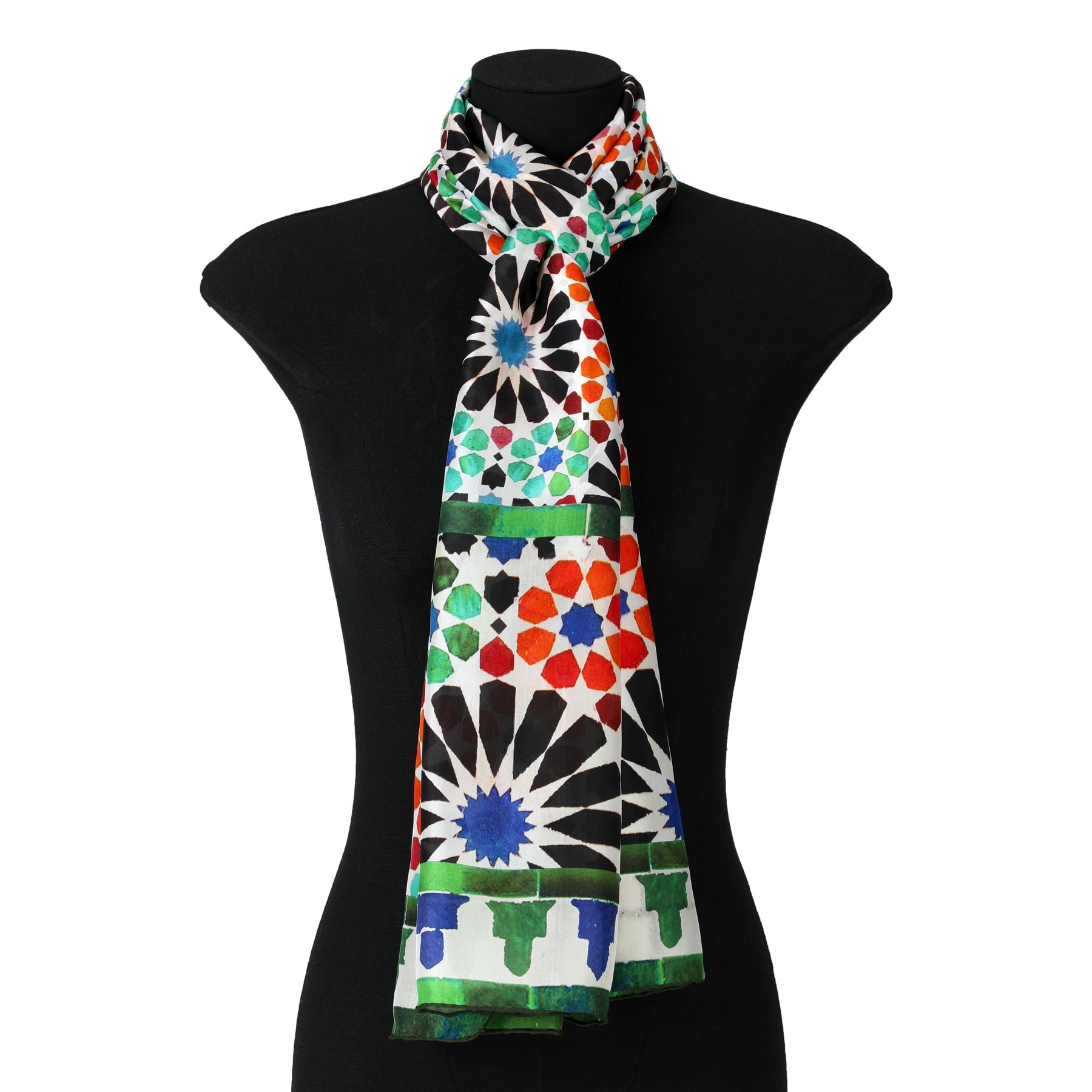 Green and Orange Silk Scarf Garnata