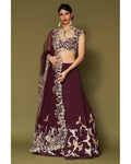 Wine Embroidered Silk Organza Lehenga Set By KYNAH, Luxury Indian Fashion & Bridal Wear