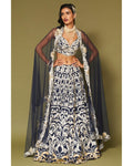 Midnight Navy Embroidered Georgette Lehenga Set By KYNAH, Luxury Indian Fashion & Bridal Wear