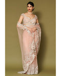 Blush Pink Embroidered Tulle Sari Set By KYNAH, Luxury Indian Fashion & Bridal Wear