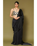 Black Embroidered Pre-Draped Sari Set By KYNAH, Luxury Indian Fashion & Bridal Wear
