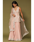 Blush Pink Embroidered Tulle Sharara Set By KYNAH, Luxury Indian Fashion & Bridal Wear