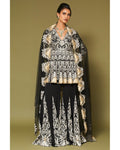 Black Embroidered Georgette Sharara Set By KYNAH, Luxury Indian Fashion & Bridal Wear