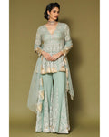 Aqua Embroidered Georgette Sharara Set By KYNAH, Luxury Indian Fashion & Bridal Wear