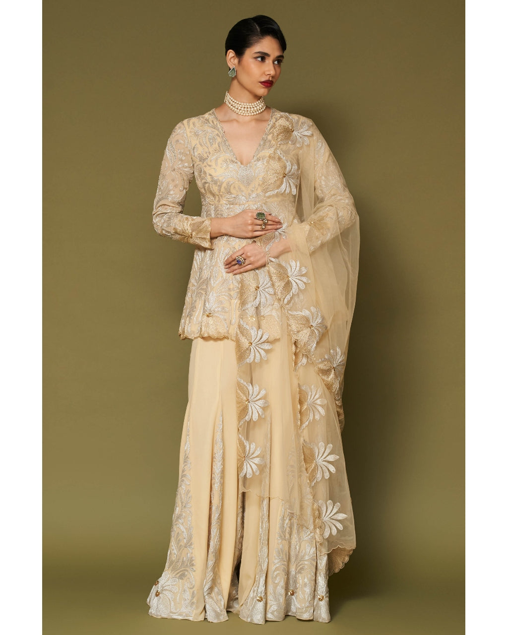 Butter Yellow Embroidered Georgette Sharara Set By KYNAH, Luxury Indian Fashion & Bridal Wear